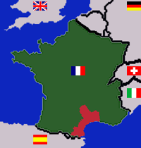 Lage der Region Languedoc - Roussillon in Frankreich.